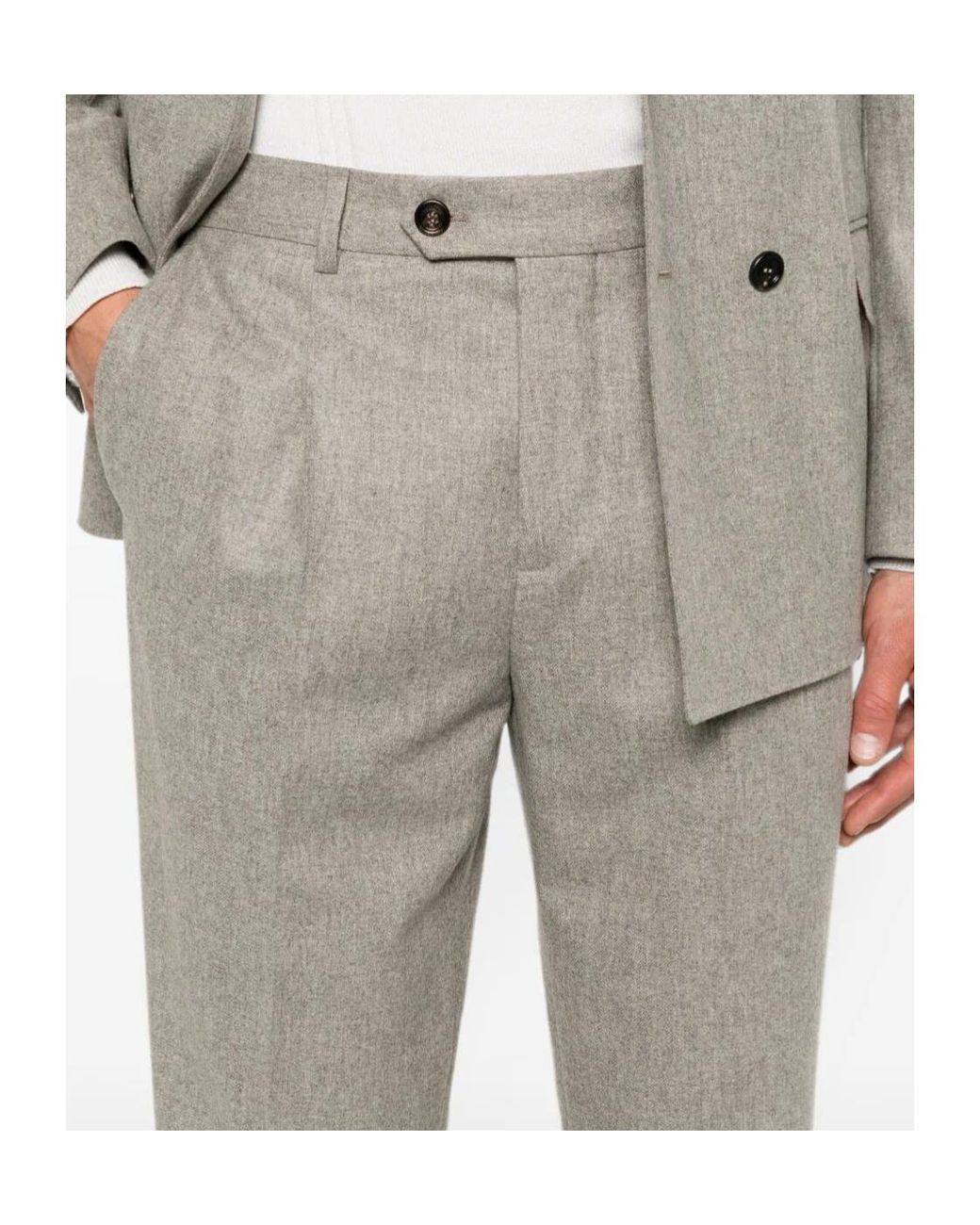Brunello Cucinelli Gray Double-Breasted Wool Suit for men