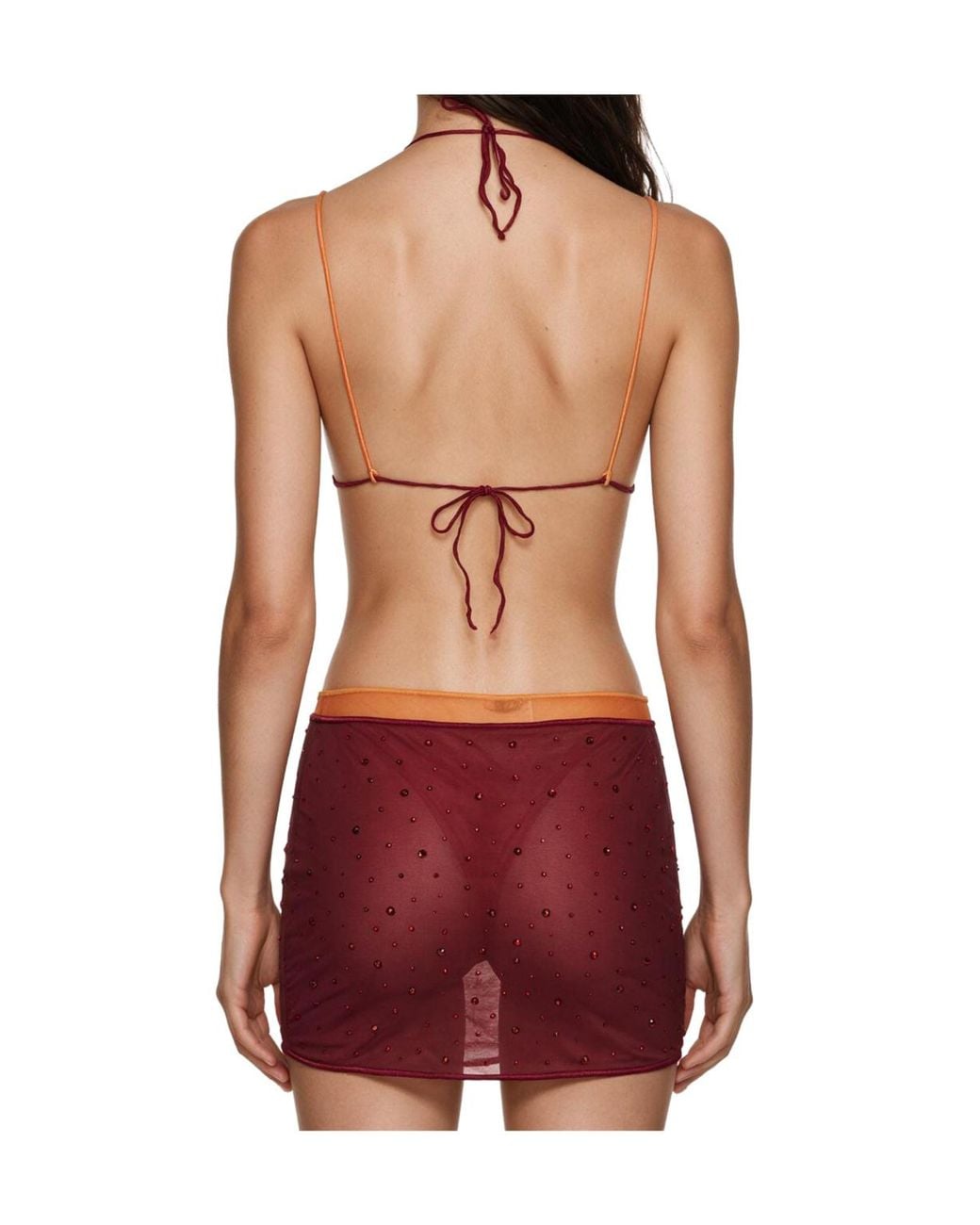Oseree Red Oséree Embellished Mini Skirt