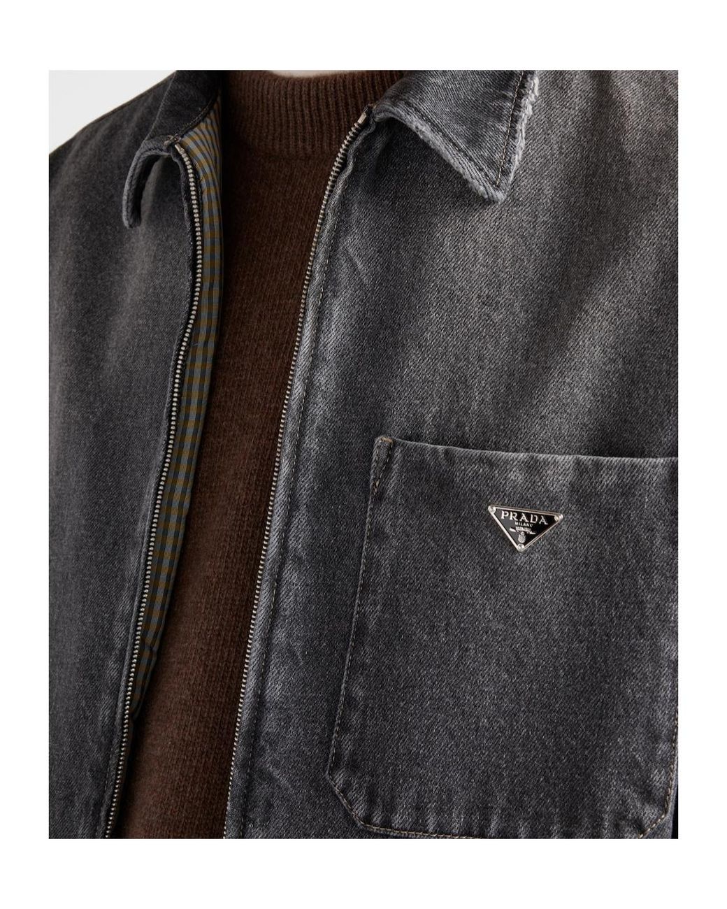 Prada Gray Denim Zipped Shirt for men