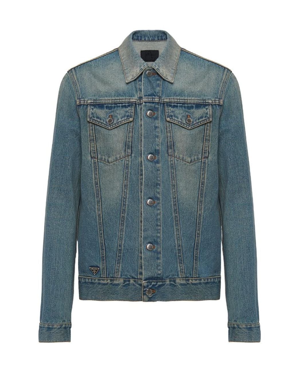 Prada Blue Long-Sleeved Denim Jacket for men