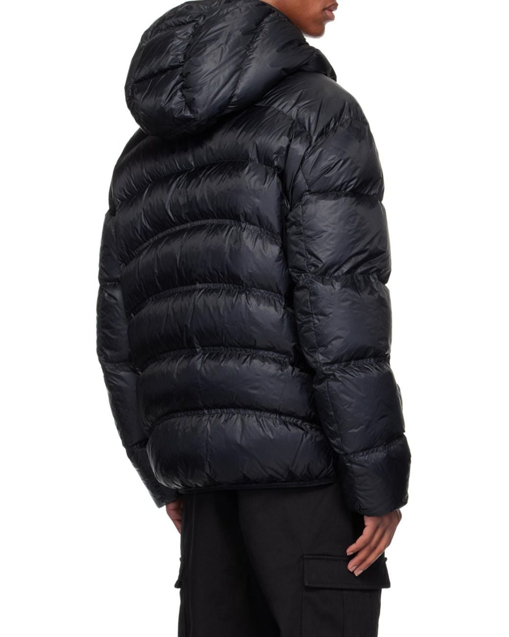 Moncler Black Logo-Patch Hooded Padded Jacket for men