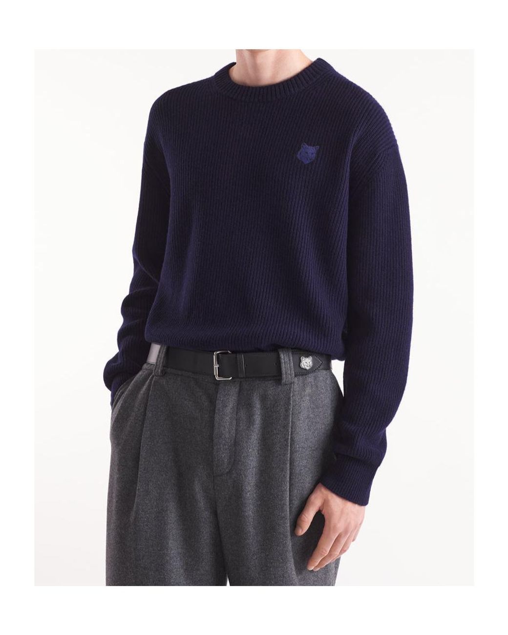 Maison Kitsuné Blue Maison Kitsuné Fox Patch Knitted Jumper for men