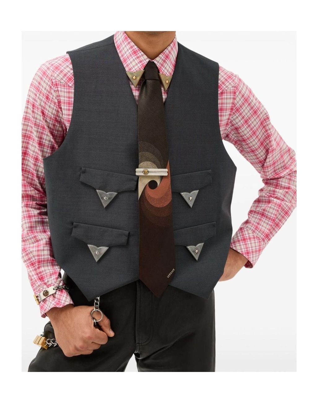 Versace Black V-Neck Button-Up Gilet for men