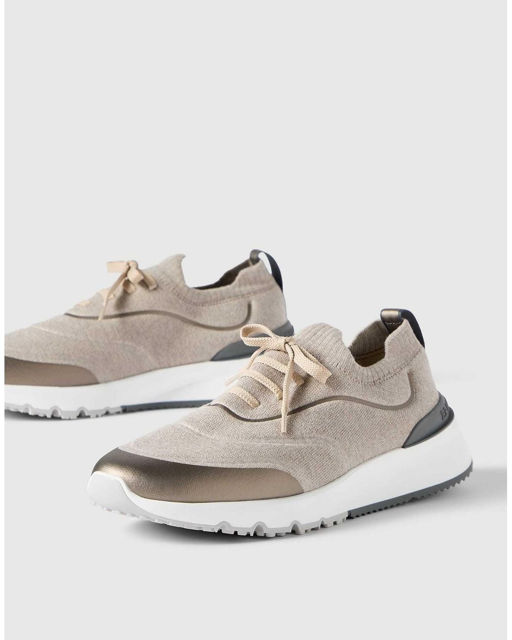 Brunello Cucinelli Gray Knit Panel Low-Top Sneakers for men