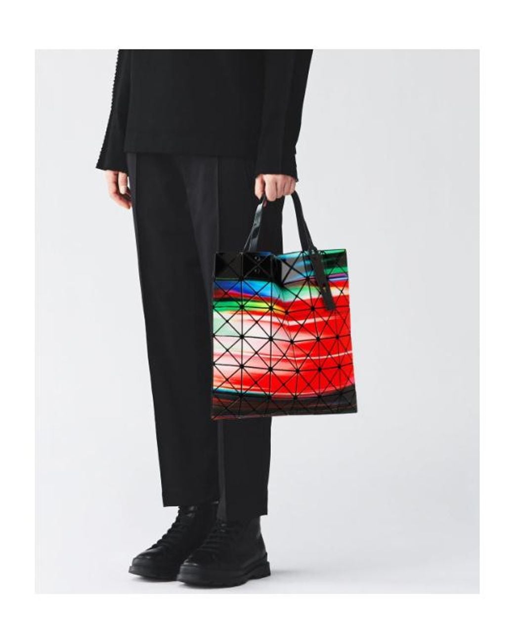 Issey Miyake Red Warp Geometric-Panel Tote Bag