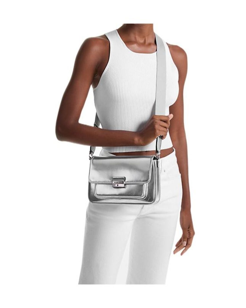 Michael Kors Gray Bradshaw Medium Metallic Messenger Bag
