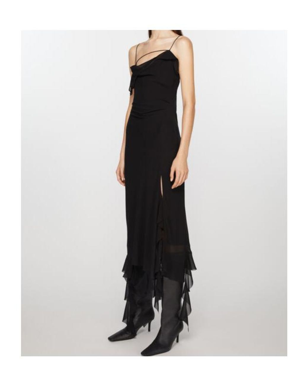 Acne Black Ruffle Detailed Sleeveless Midi Dress