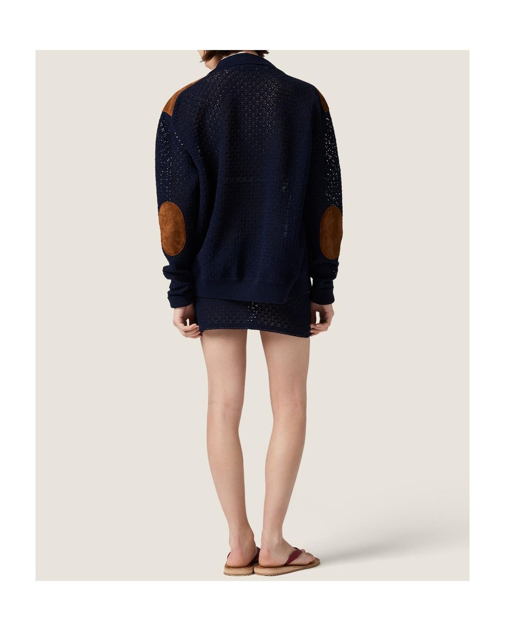 Miu Miu Blue Cotton Crochet And Suede Miniskirt