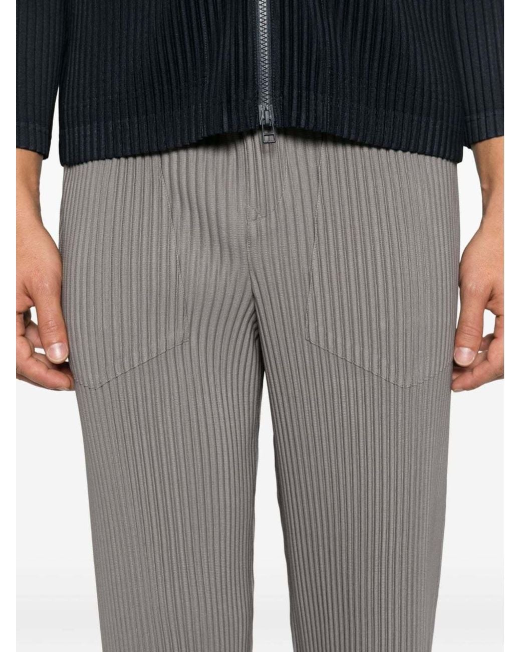 Homme Plissé Issey Miyake Gray Pleated Casual Trousers for men