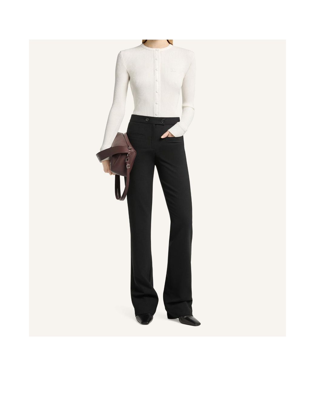 Courreges White Ribbed-Knit Vinyl-Trim Cardigan