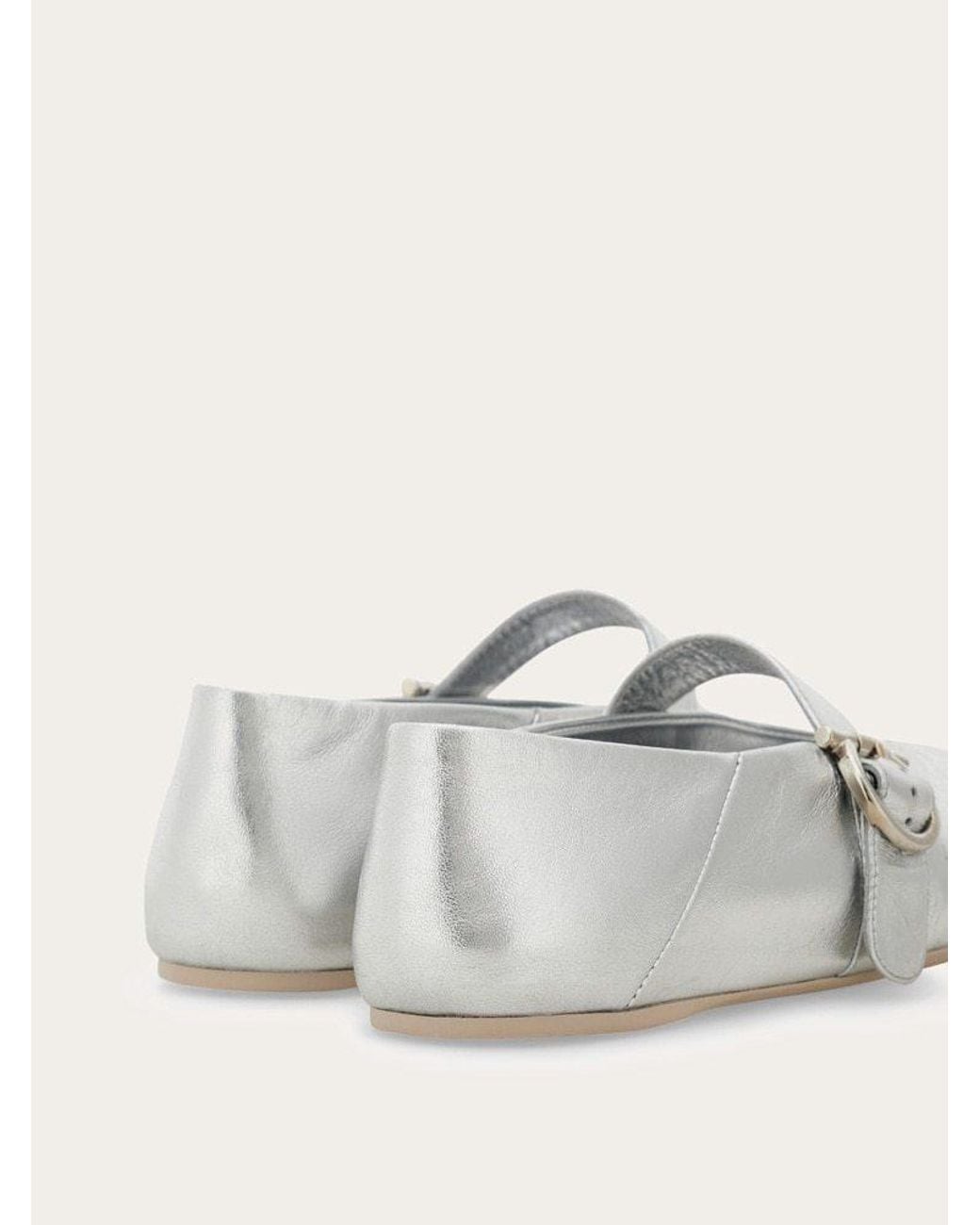 Ferragamo White Gancini Ballet Flats