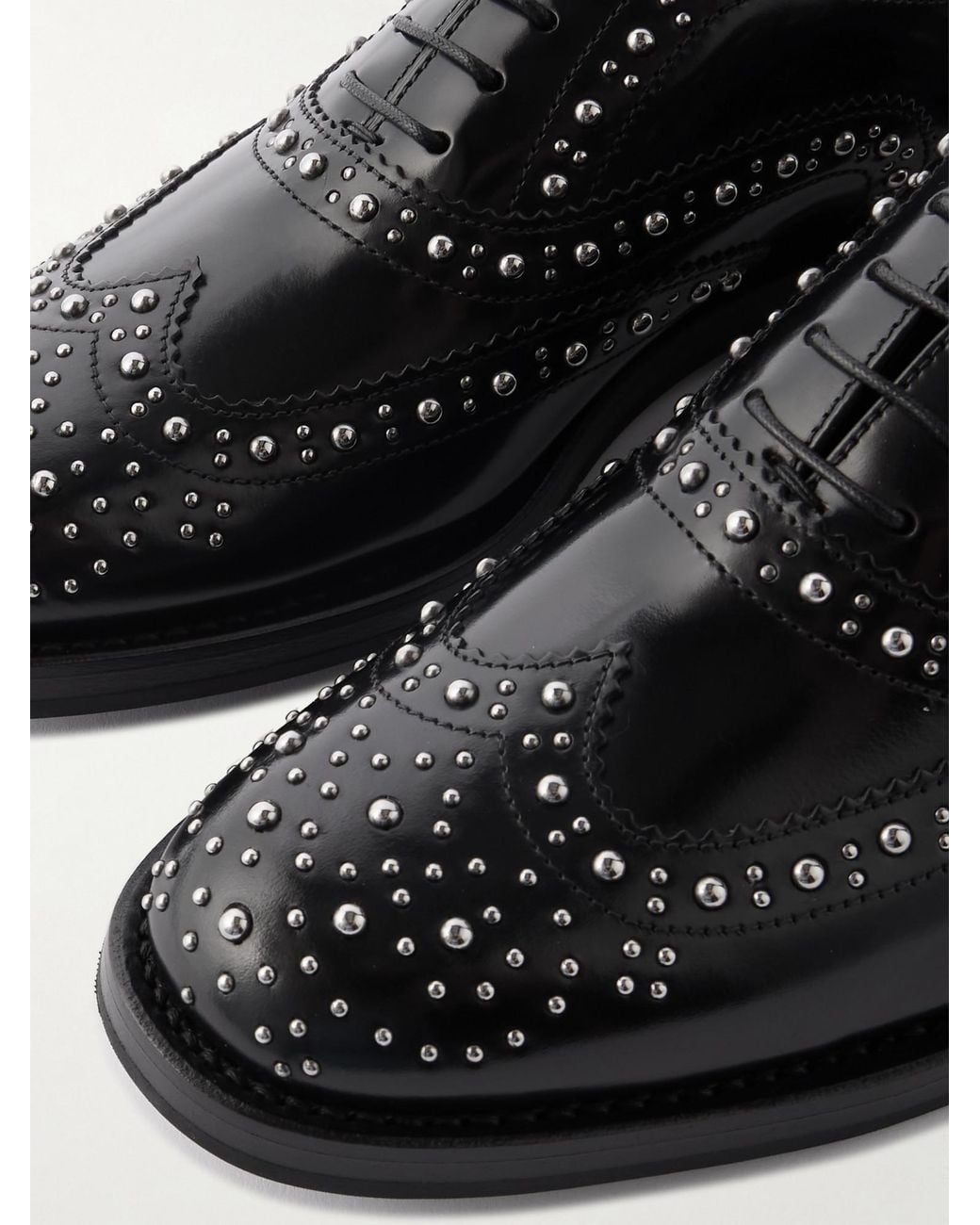 Church's Black Burwood Met Studded Glossed-Leather Brogues