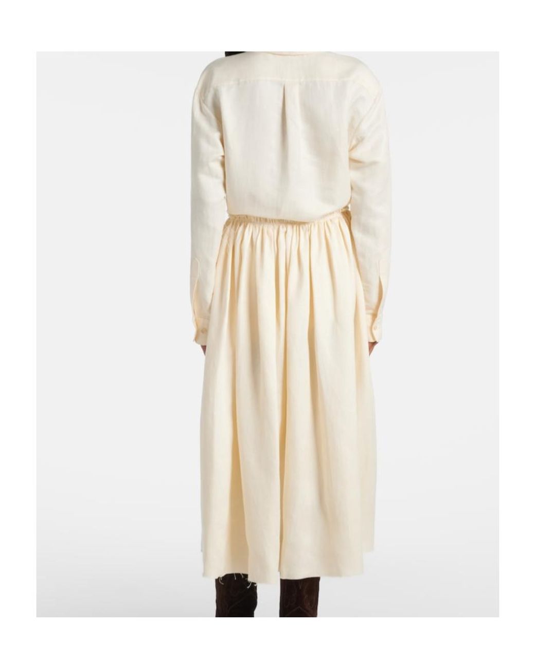 Gabriela Hearst White Chiara Gathered Linen Midi Skirt