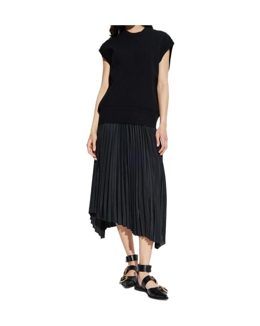 AllSaints Black Pleated Midi Dress