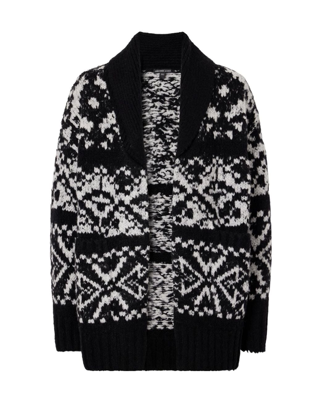 James Perse Black Intarsia-Knit Wool-Blend Cardigan