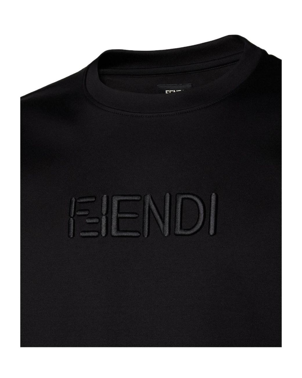 Fendi Black Logo Embroidered Crewneck T-Shirt for men