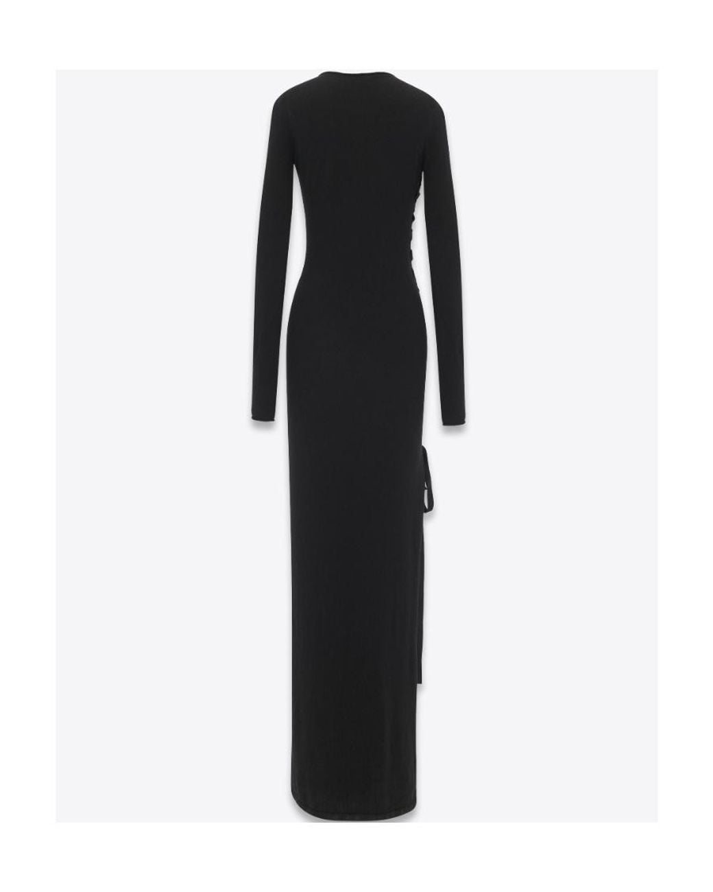 Saint Laurent Black Lace-Up Long-Sleeved Dress