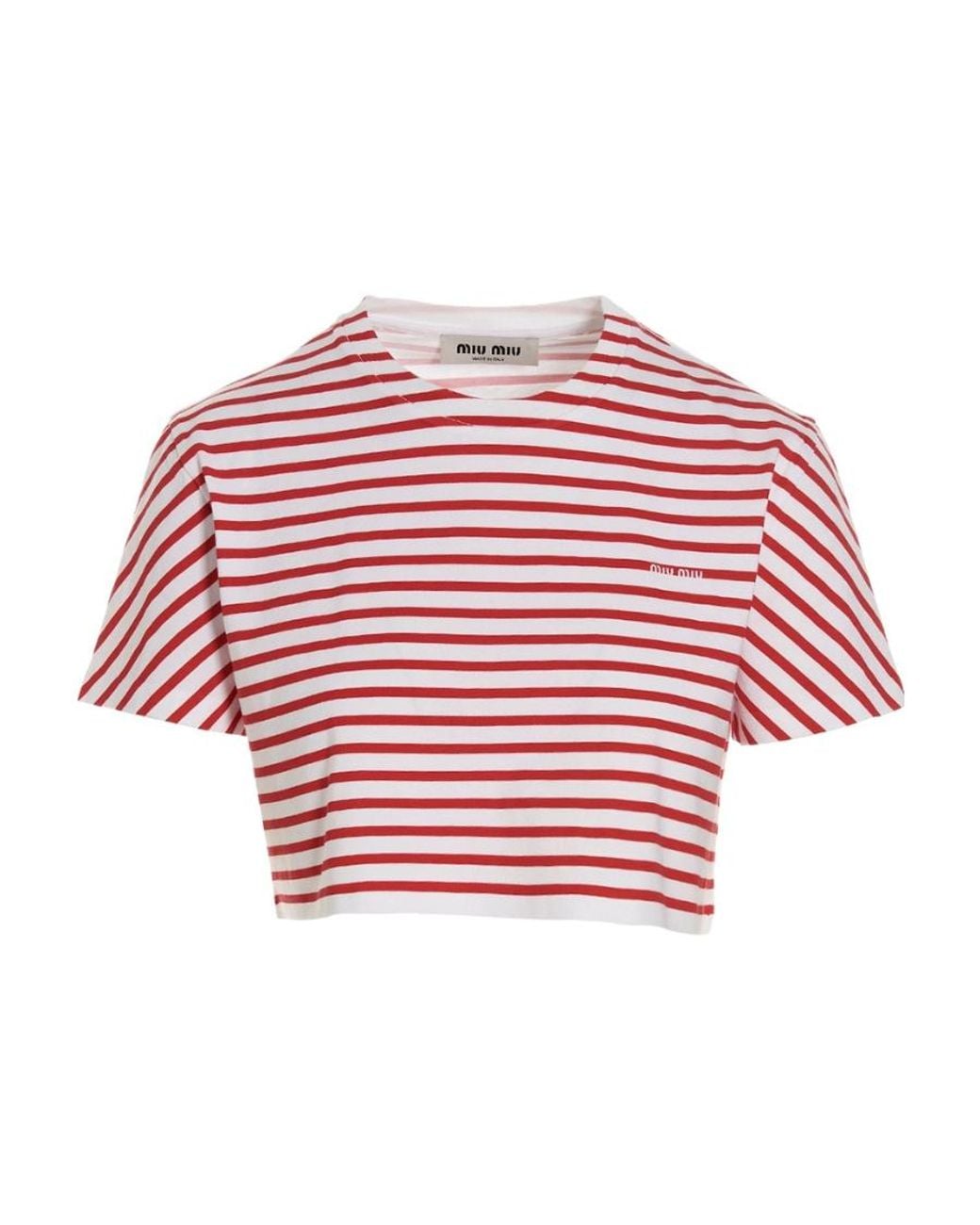 Miu Miu Red Cotton T-Shirt With Printed Logo