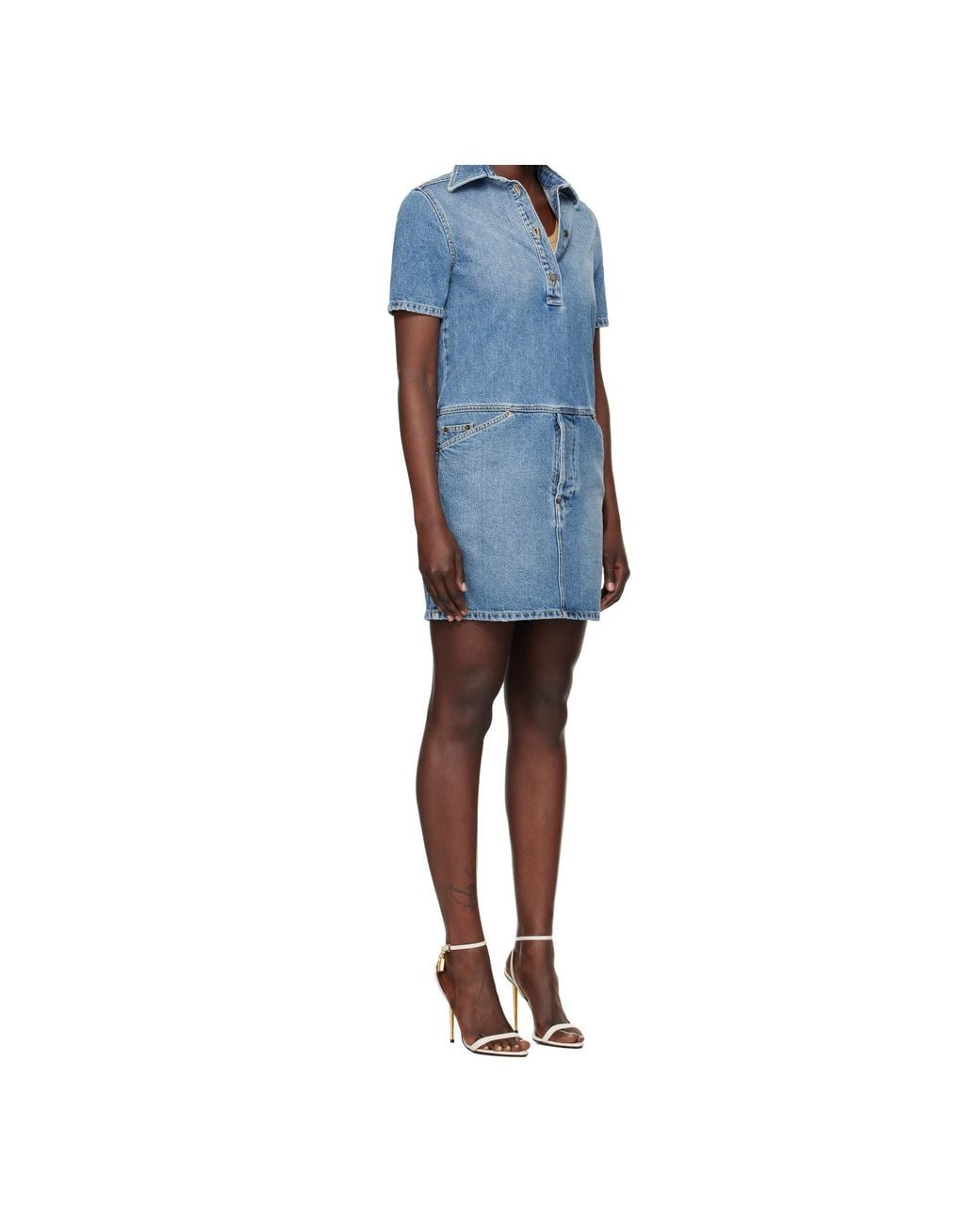 Moschino Blue Laurel Crown Emblem Denim Dress