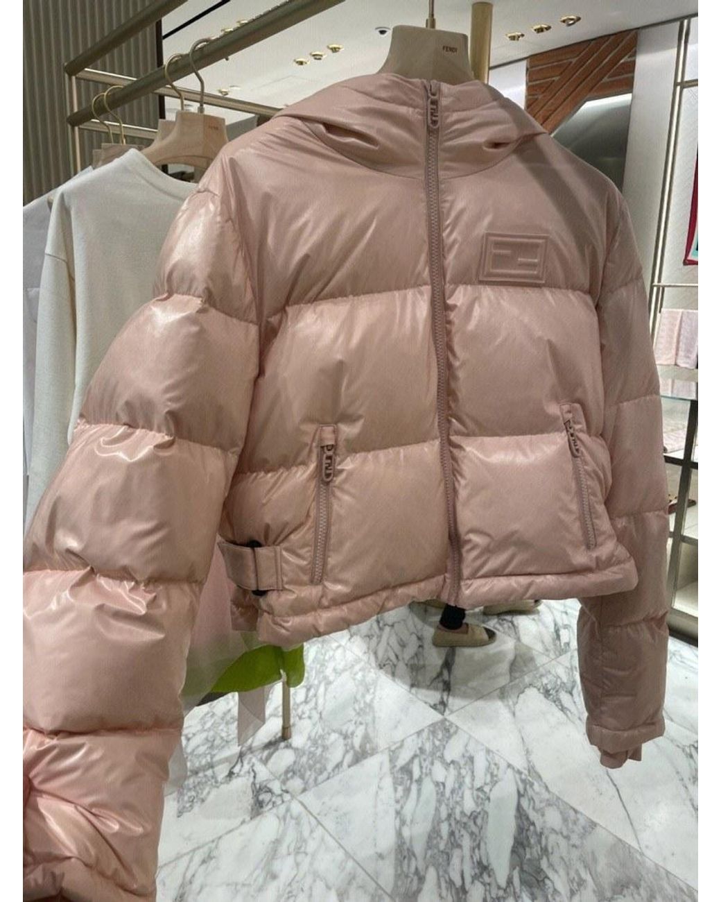 Fendi Pink Cropped Zip-Up Padded Jacket