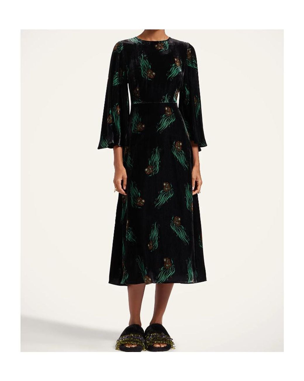 LaDoubleJ Black Sorella Printed Midi Dress