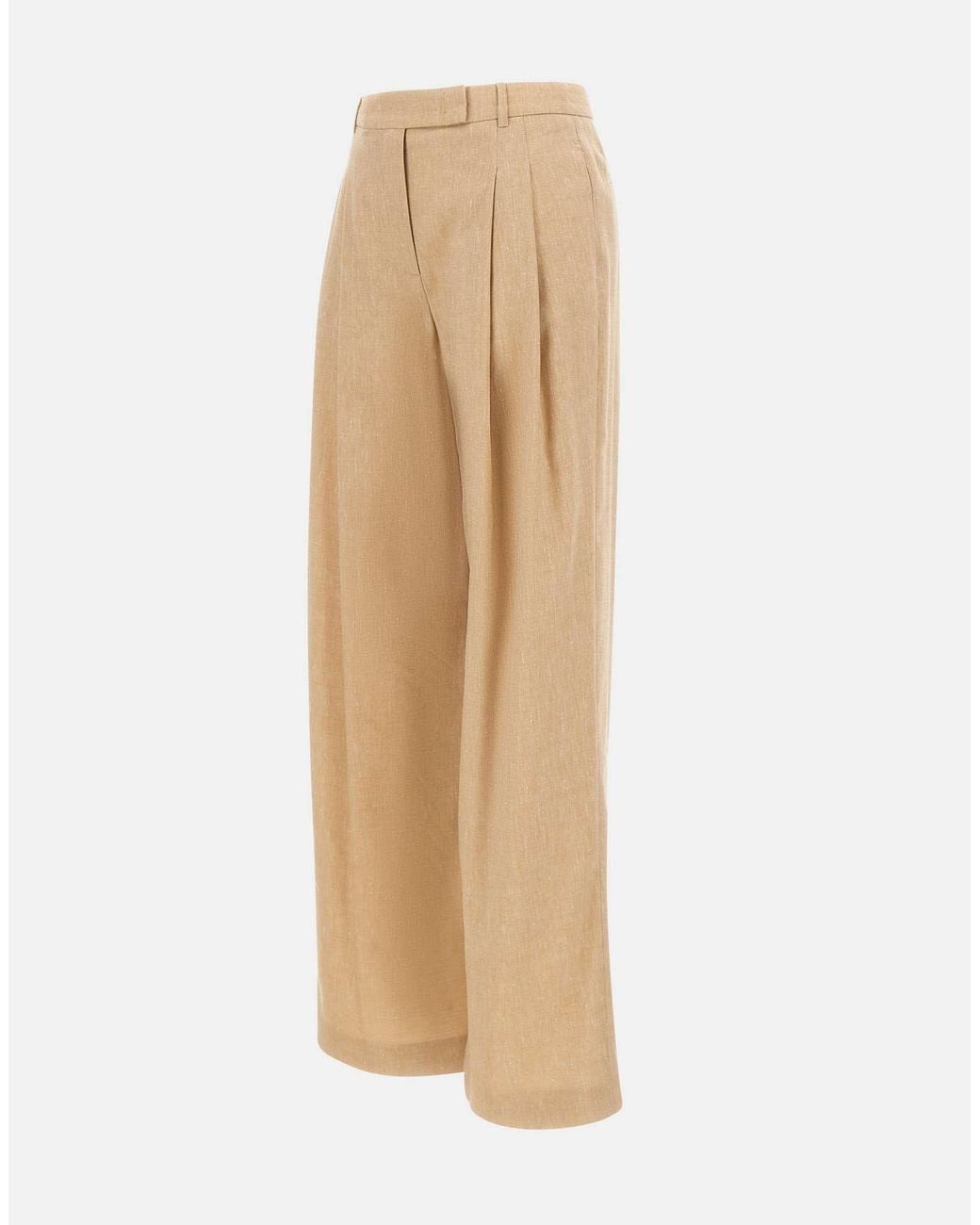 Eleventy Natural Belt-Loop Pleated Trousers