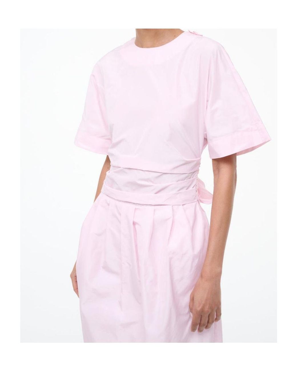 Staud Pink Michelina Tie-Waist Midi Dress