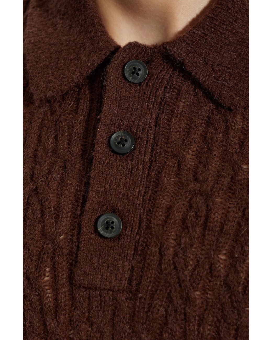 AllSaints Brown Cyclone Long Sleeve Knitted Polo Top for men