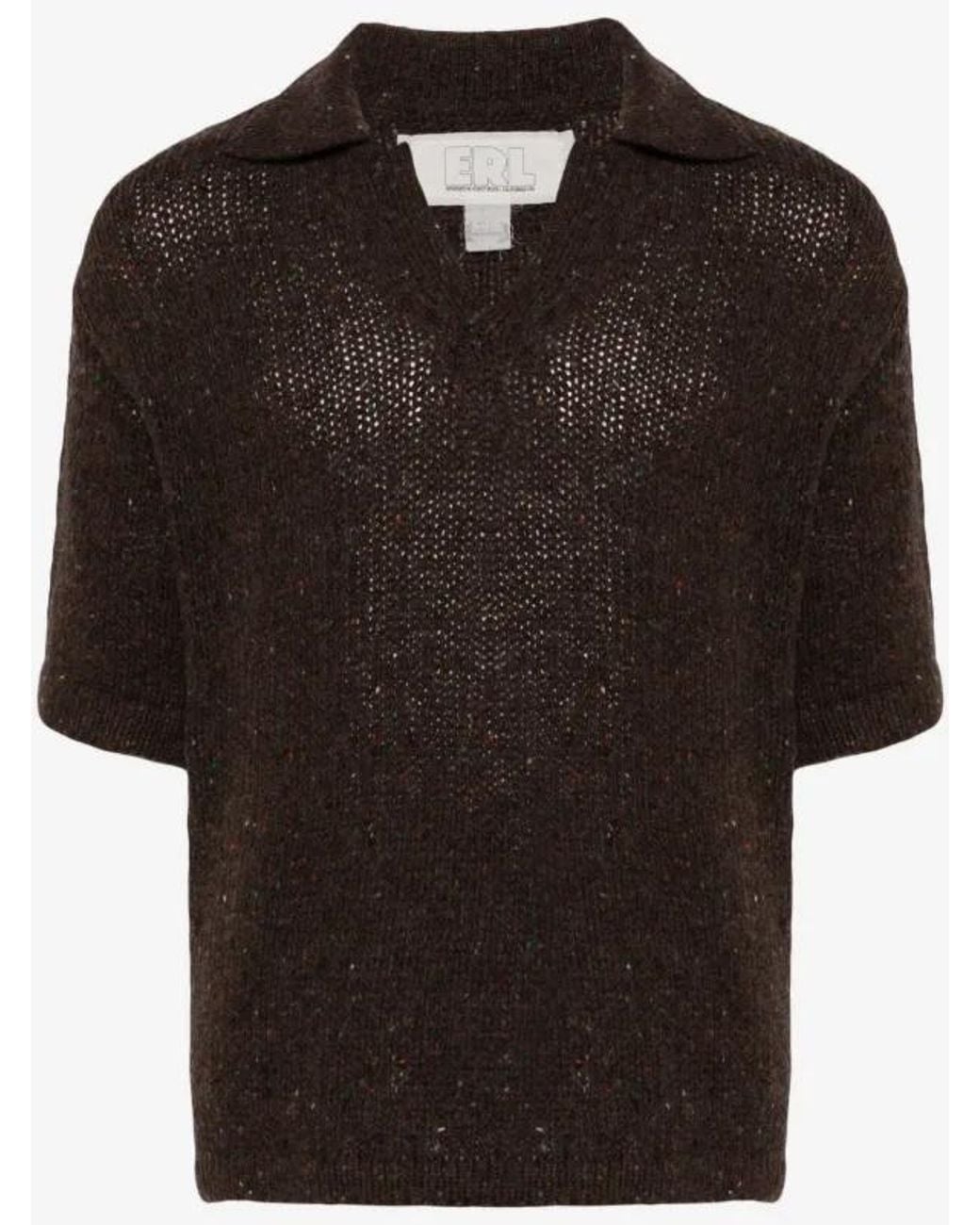 ERL Black Speckle-Knit Polo Sweater