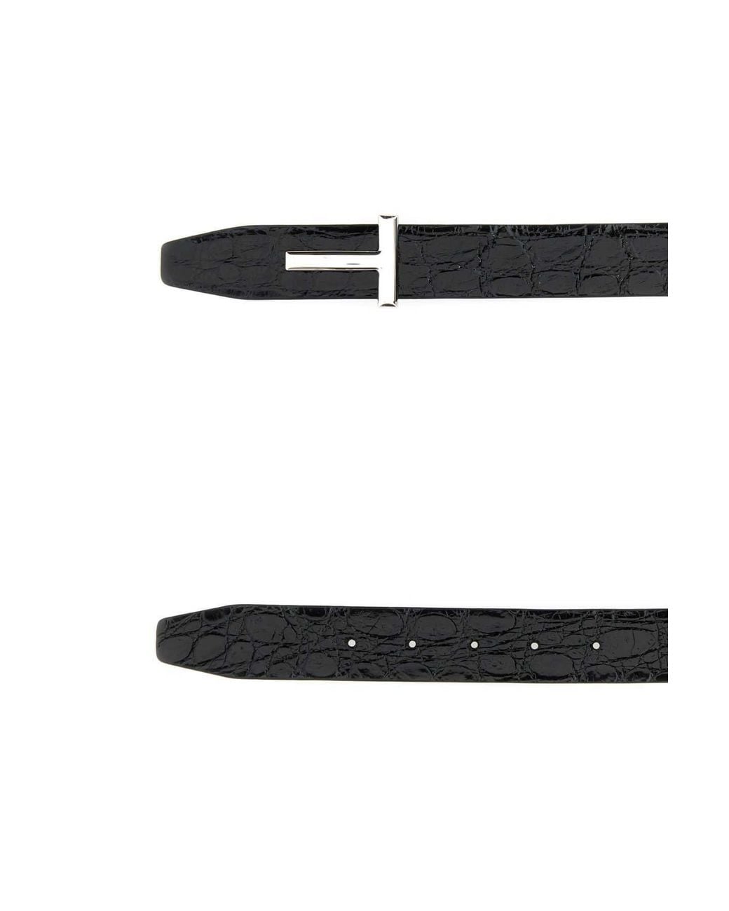 Tom Ford Black T Logo Embossed Buckle Belt for men