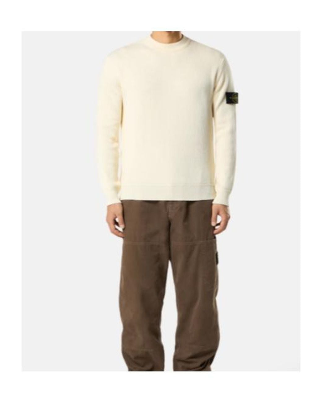 Stone Island White Logo Patch Crewneck Sweatshirt for men