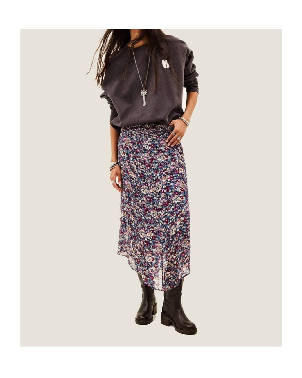 Ba&sh Blue Klap Floral-Print Asymmetric Skirt