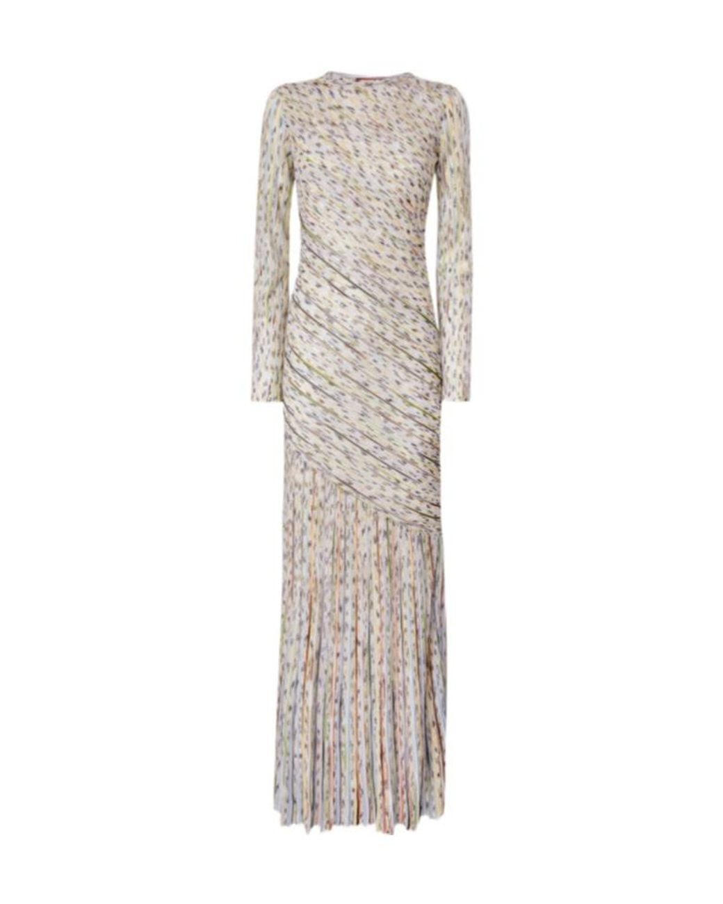 Missoni White Pleated Long-Sleeved Maxi Dress