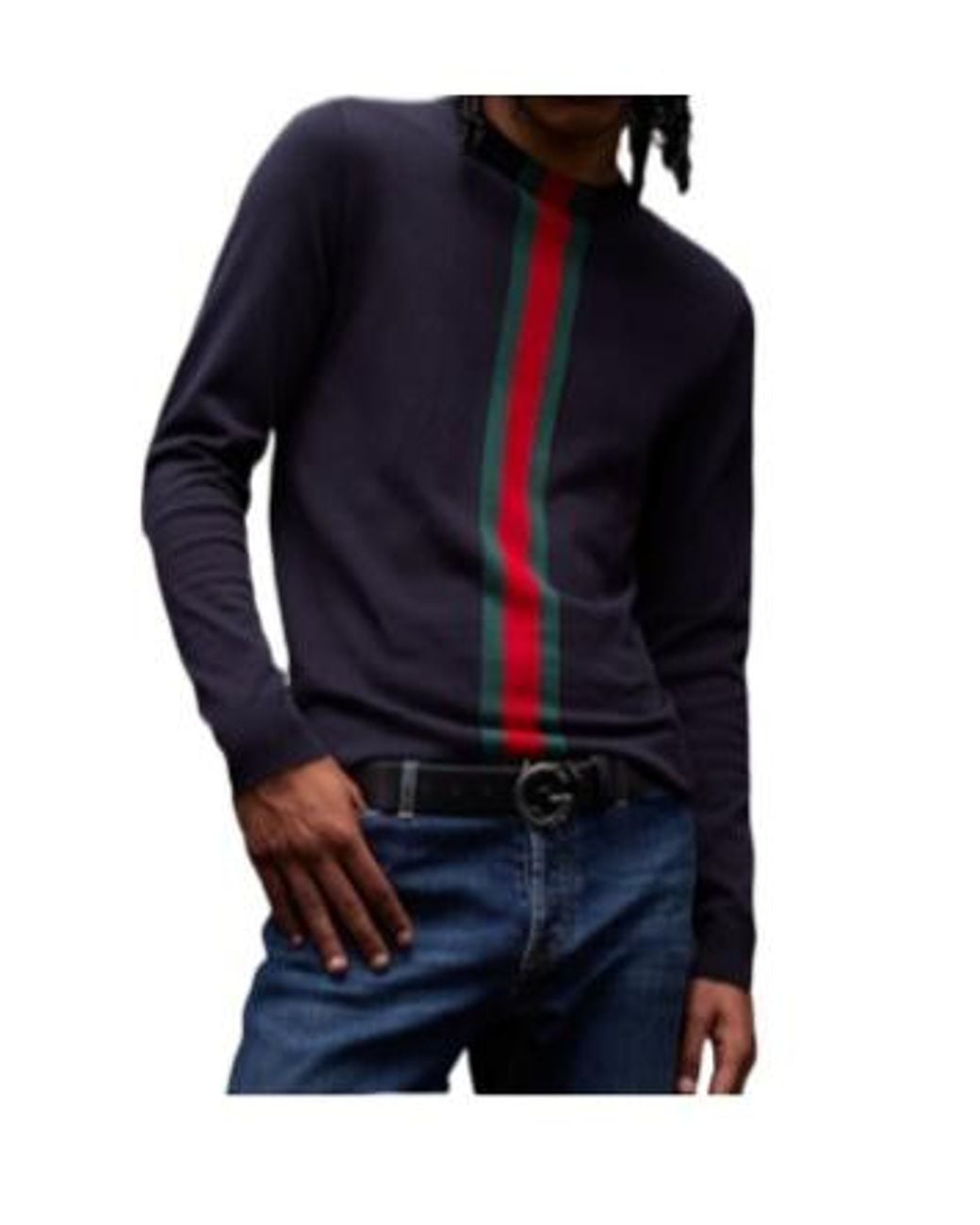 Gucci Blue Web Intarsia Knitted Jumper for men