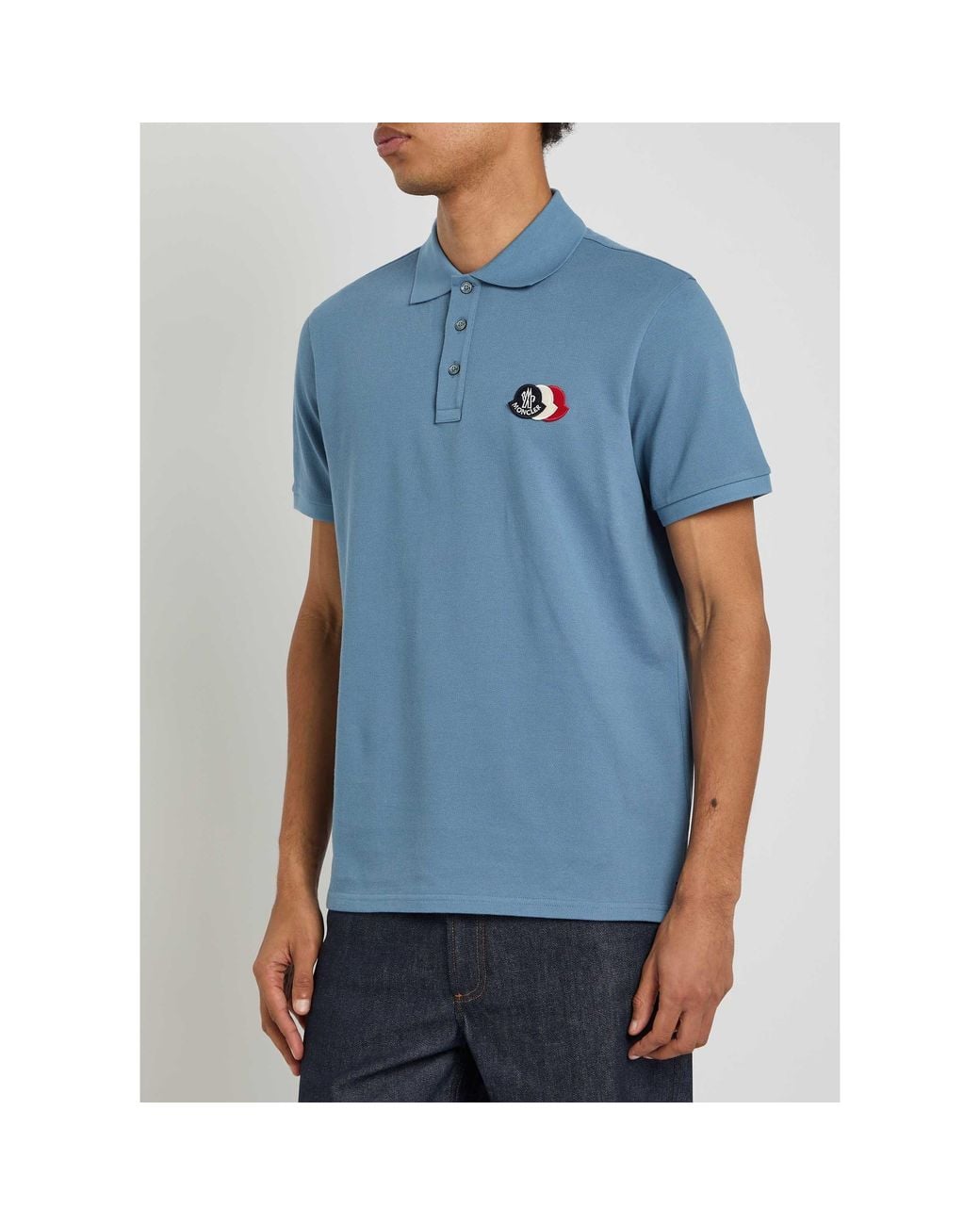 Moncler Blue Cotton Short-Sleeve Polo Shirt for men