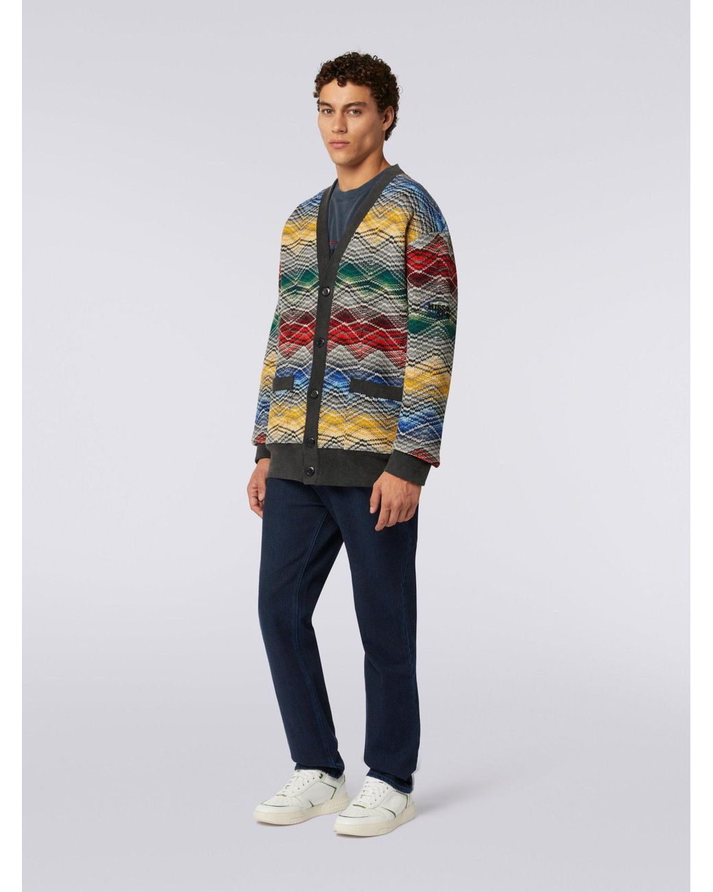 Missoni Blue Zigzag V-Neck Cardigan for men
