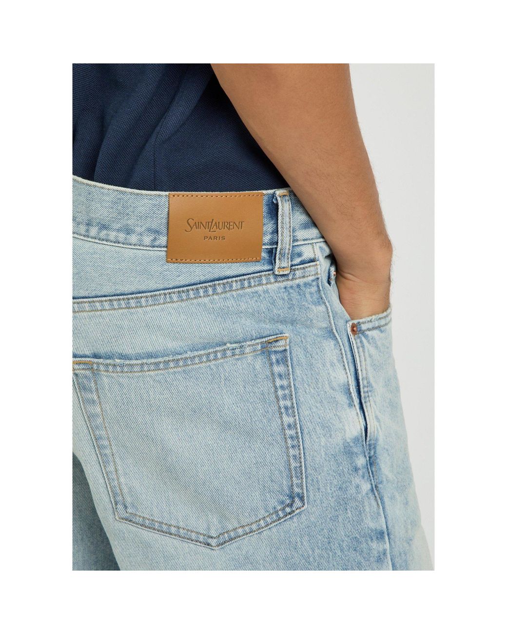 Saint Laurent Blue Wash-Distressed Wide-Leg Jeans for men