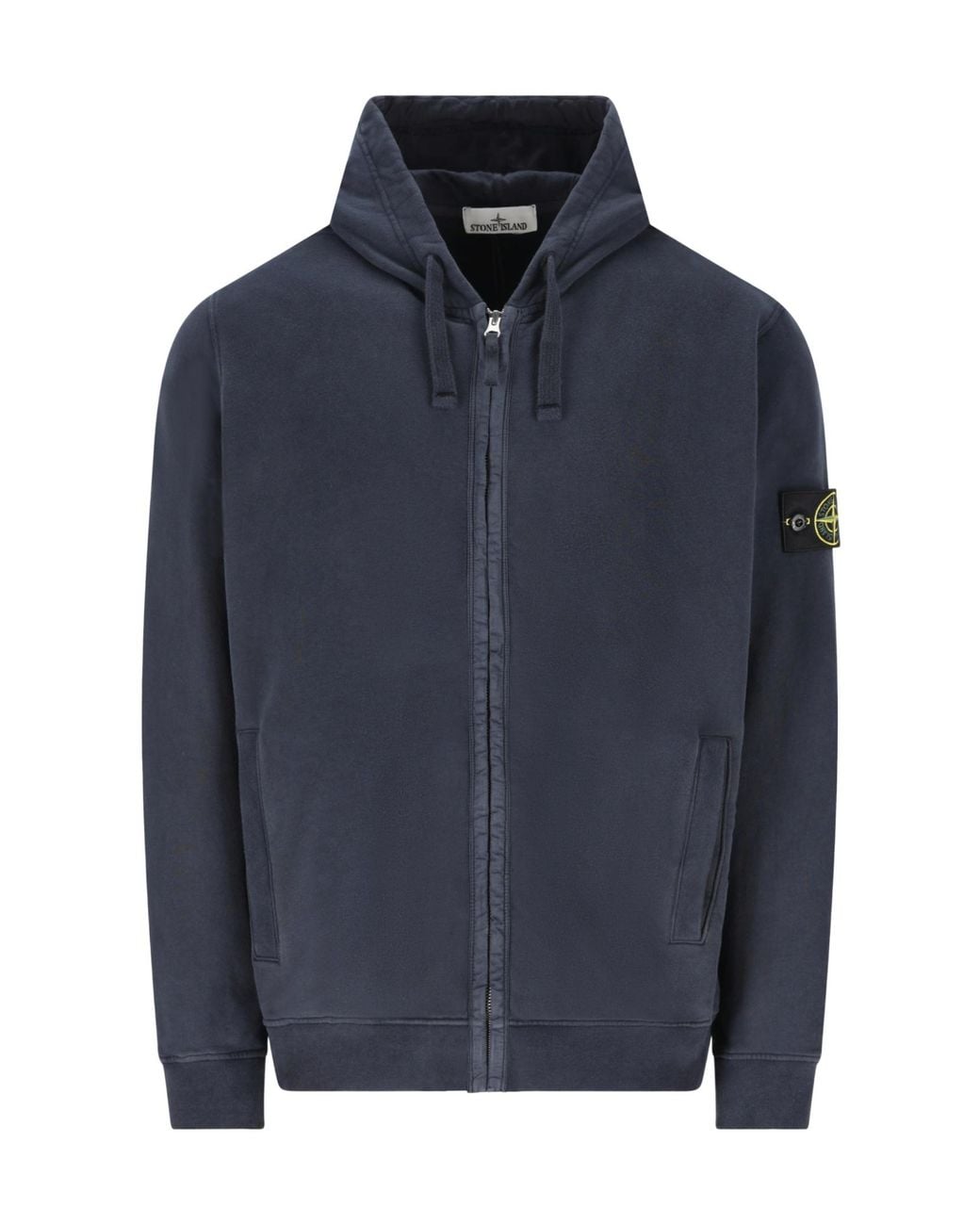 Stone Island Blue Zip-Up Compass Patch Hoodie for men