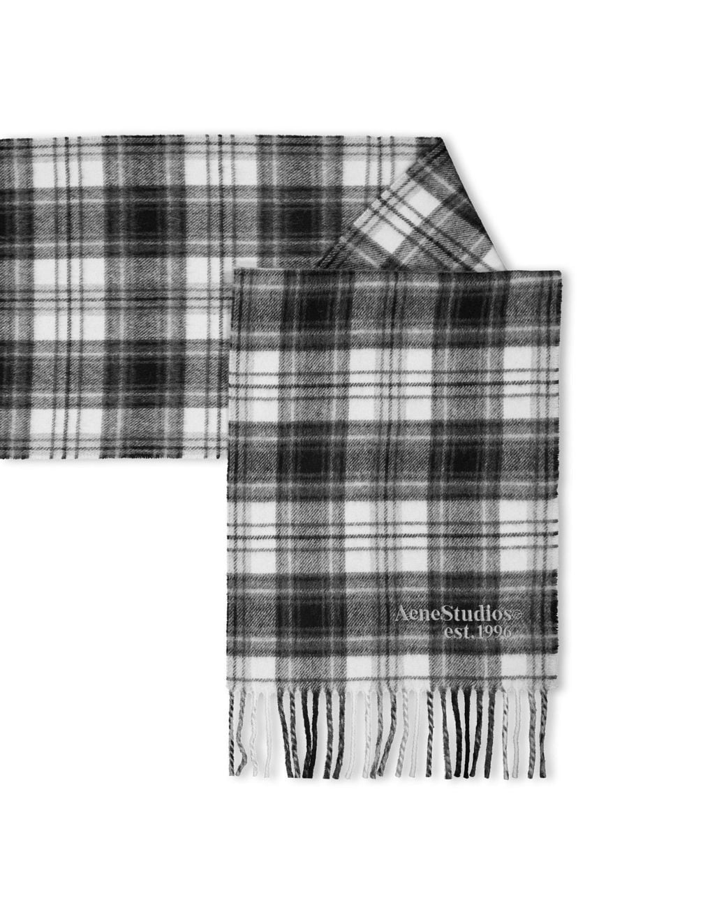 Acne White Checkered Fringe Scarf for men