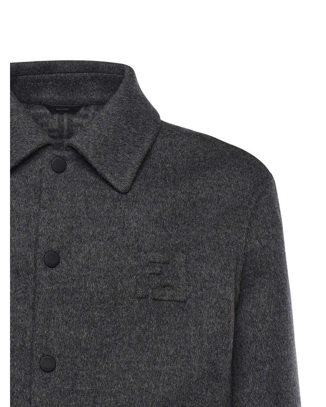 Fendi Gray Double Wool Jacket With Ff Detail for men