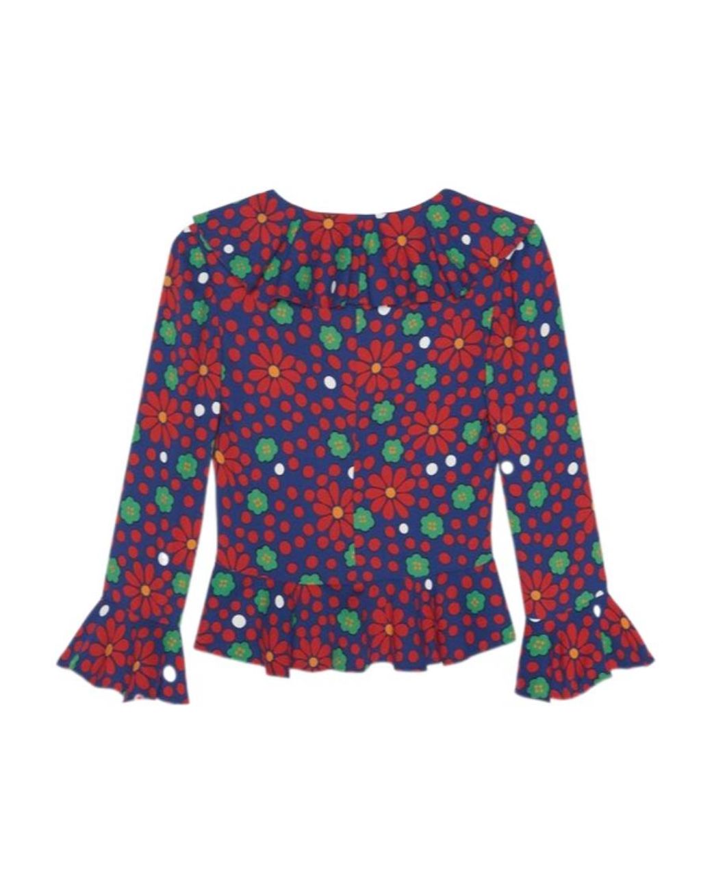 Saint Laurent Red Ruffled V-Neck Blouse