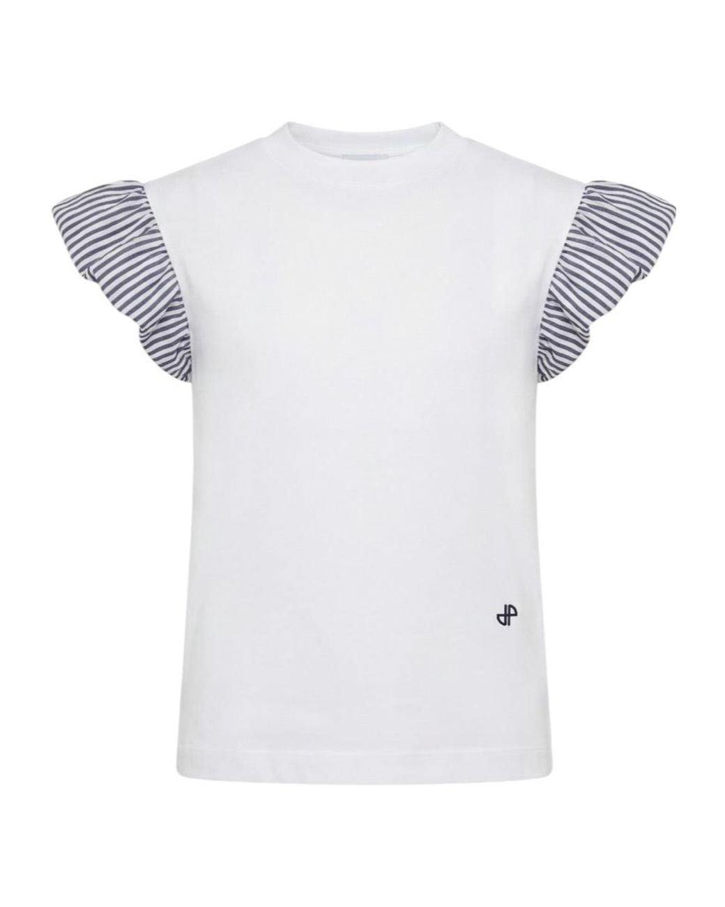 Patou White Ruffled Stripe-Sleeve T-Shirt