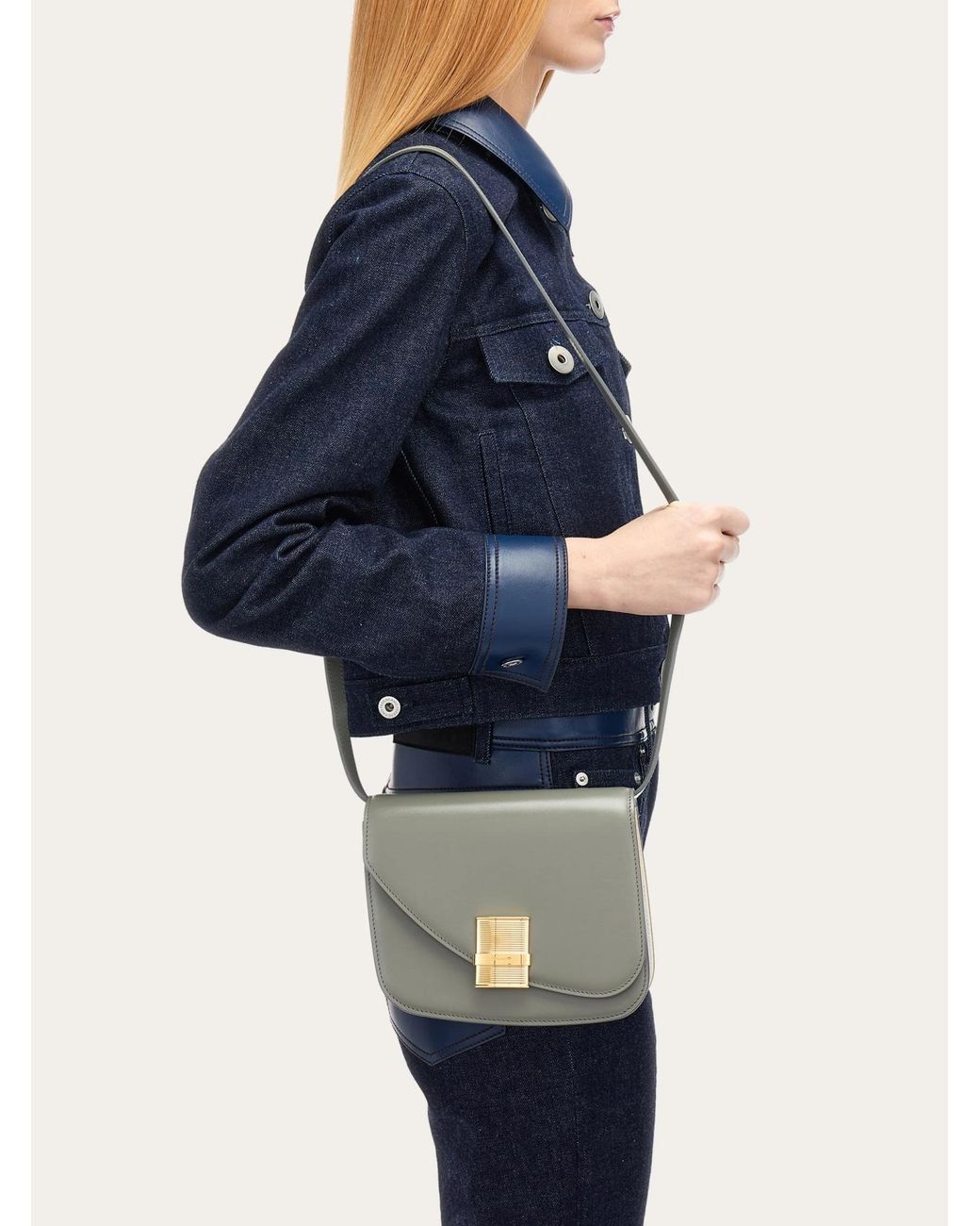 Ferragamo Gray Fiamma Small Logo Shoulder Bag