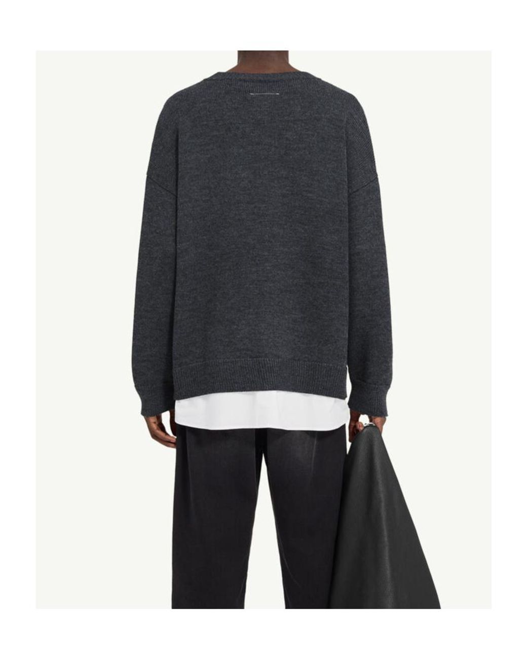 MM6 by Maison Margiela Gray Varsity Knitted Sweater for men