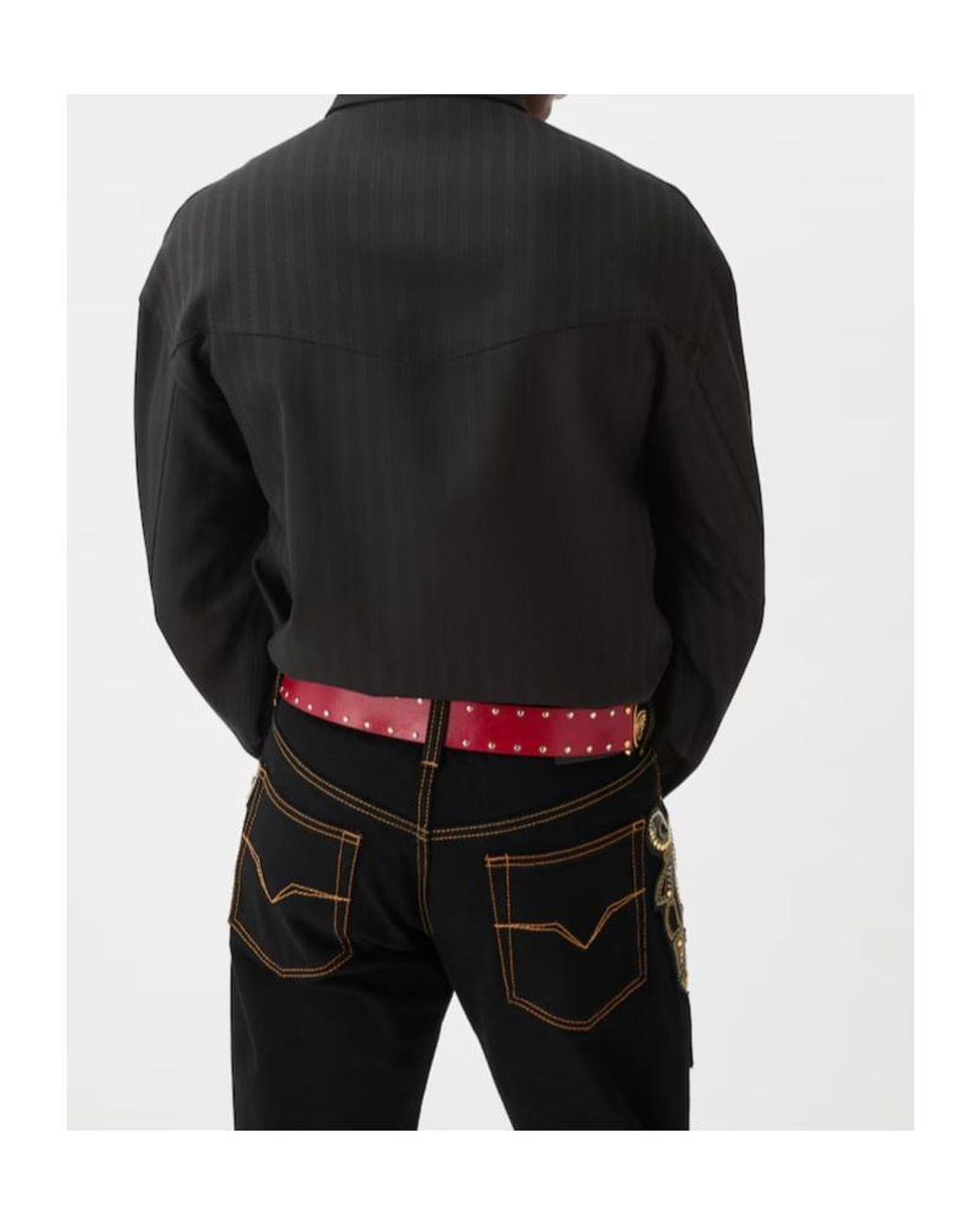 Versace Black Logo Stripe Pocket Shirt for men