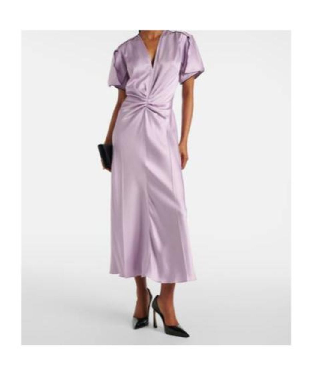 Victoria Beckham Purple Gathered Satin Midi Dress