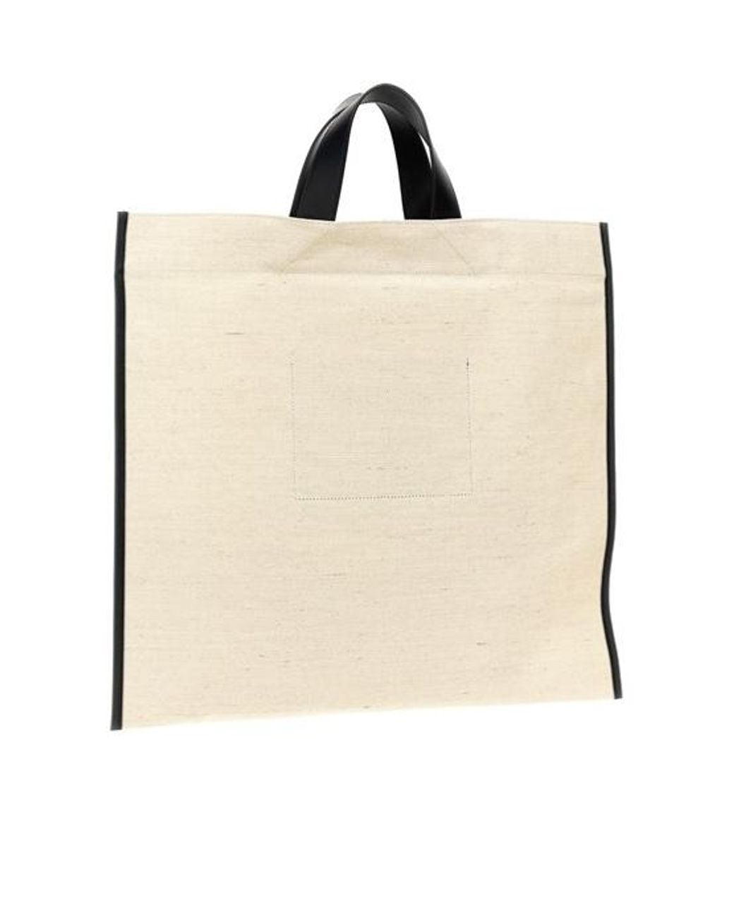 Jil Sander Natural Logo Printed Border Book Tote Square Shopping Bag