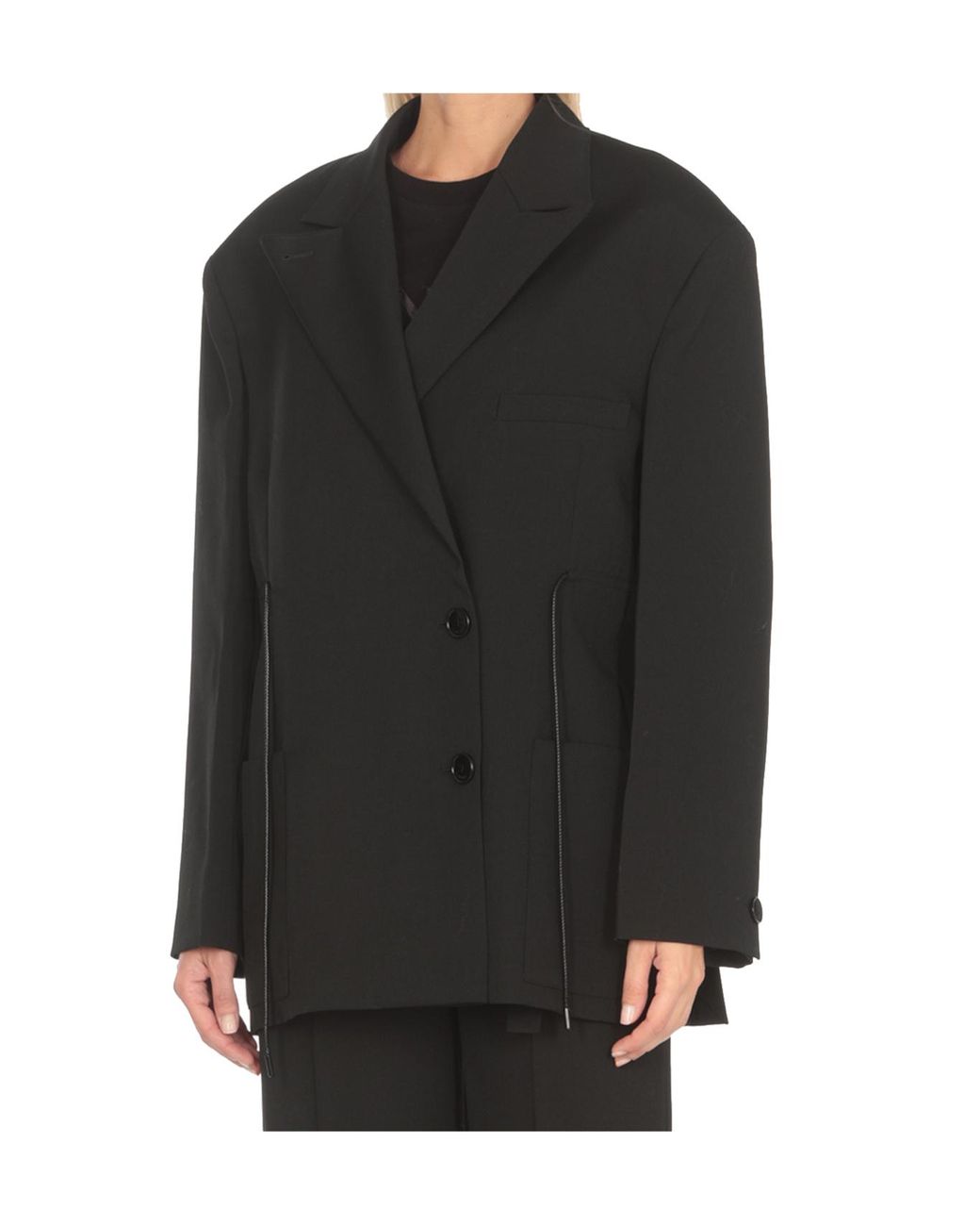 Lanvin Black Drawstring Waist Buttoned Blazer