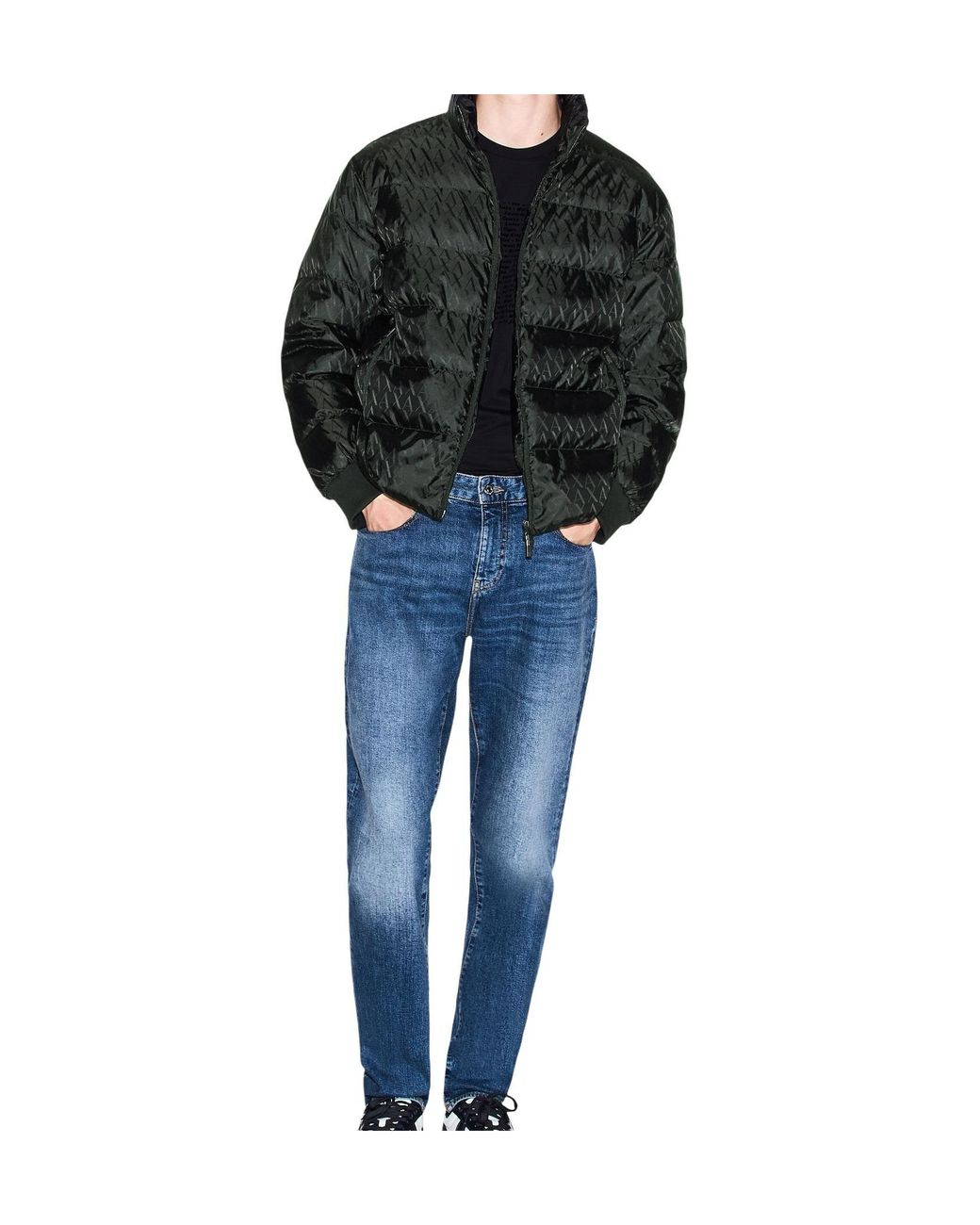 ARMANI EXCHANGE Black Tone On Tone Allover Logo Puffer Jacket for men