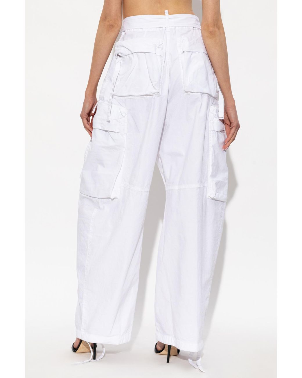 DSquared² White Belted Wide-Leg Cargo Pants